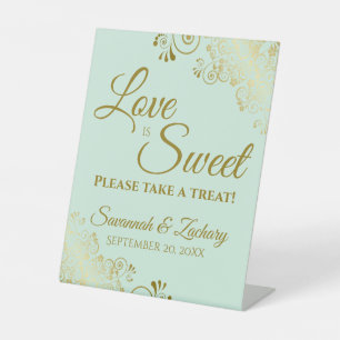 Liebe ist Sweet Nehmen Sie eine Leckerei Gold Lace Sockelschild
