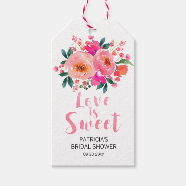 Liebe ist Sweet Pink Floral Brautparty Gefallen Geschenkanhänger (Vorderseite)