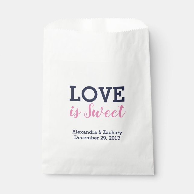 Liebe ist Sweet Pink Navy Blue Wedding Candy Gefal Geschenktütchen (Vorderseite)