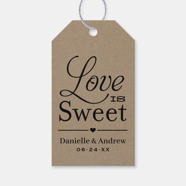 Liebe ist Sweet Rustic Kraft Wedding Monogram Geschenkanhänger (Vorderseite)