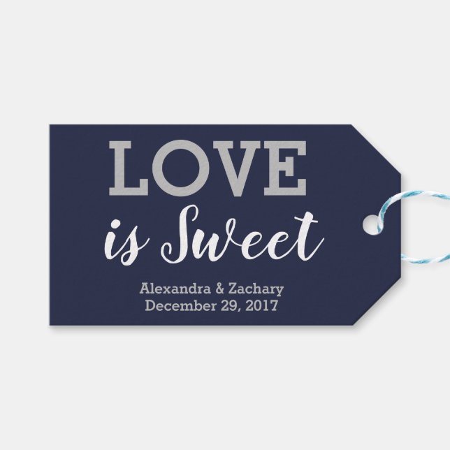 Liebe ist Sweet Silver Navy Blue Wedding Candy Gef Geschenkanhänger (Vorderseite (Horizontal))