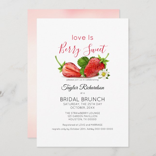 Liebe ist Sweet Strawberry Brunch Wedding Einladung (Vorne/Hinten)