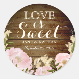 Liebe ist Sweet Wood Look Hochzeitsticker Runder Aufkleber