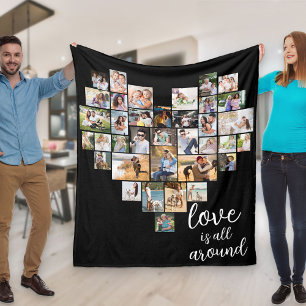Liebe ist überall Herzförmige 36-Foto-Collage Fleecedecke