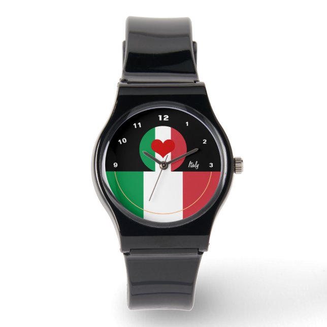 Liebe Italien Uhr, rotes Herz, italienische Flagge Armbanduhr (Vorderseite)