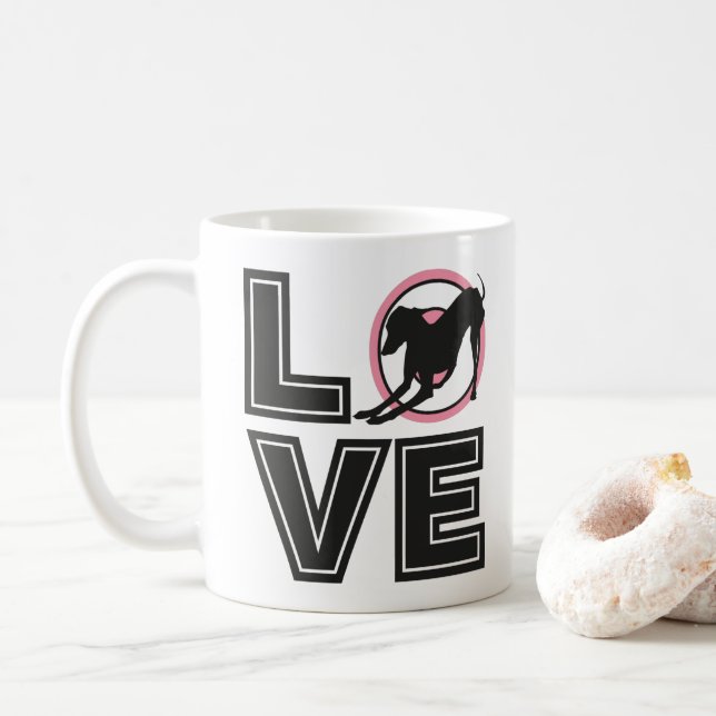 Liebe Italienische Windhunde Black Typografy Silho Kaffeetasse (Mit Donut)