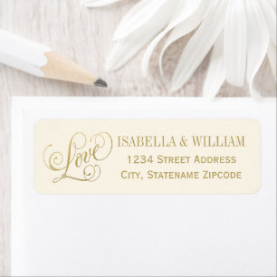 Liebe Ivory Gold Calligraphy Wedding Rücksendeadre
