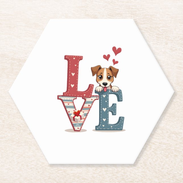 LIEBE Jack Russell Terrier Hund Frohen Valentinsta Untersetzer (Vorderseite)