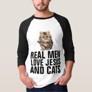 LIEBE JESUS UND KATZEN, CHRISTLICHE T - SHIRT