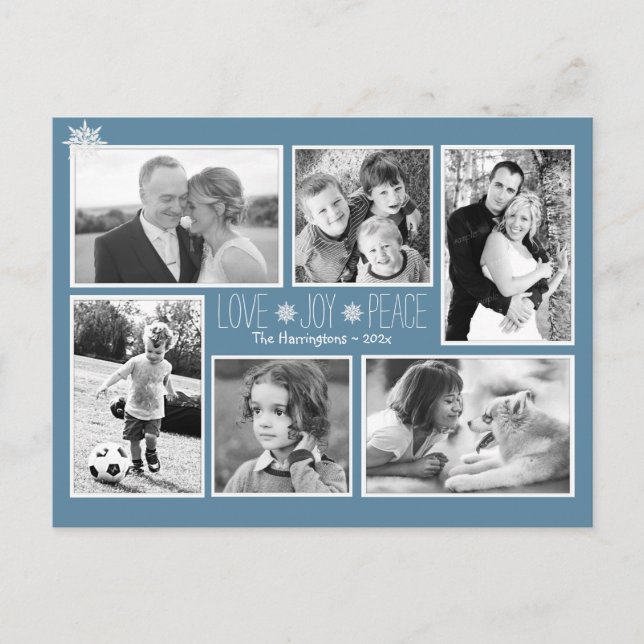 Liebe Joce Peace Christmas Multi Foto Kolonial Bla Postkarte (Vorderseite)