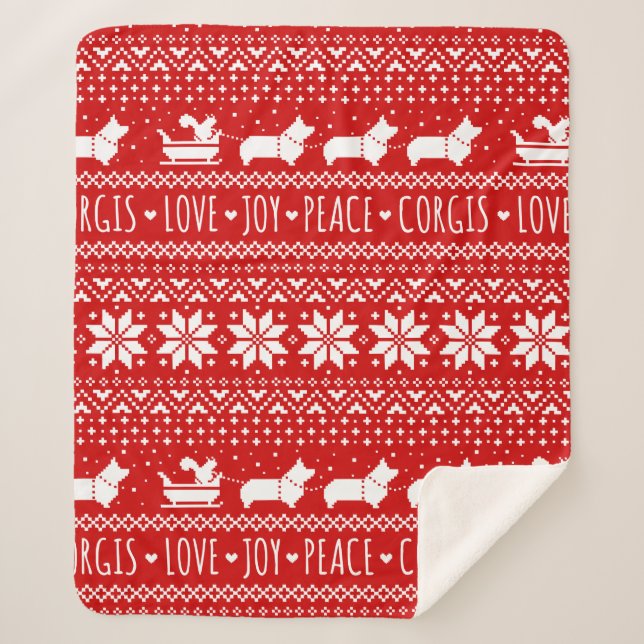 Liebe Joce Peace Corgis Festlicher Weihnachtsfeier Sherpadecke (Vorderseite)