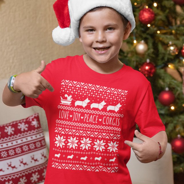 Liebe Joce Peace Corgis Festlicher Weihnachtsfeier T-Shirt (Von Creator hochgeladen)