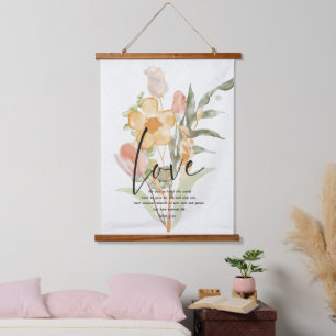 Liebe-Johannes 3:16 orange floral Wandteppich Mit Holzrahmen