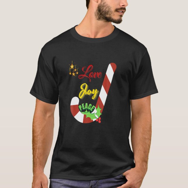 Liebe Joy Peace Christmas Candy Cane Star Long Sle T-Shirt (Vorderseite)