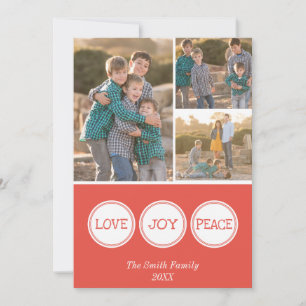 Liebe Joy Peace Drei Foto Weihnachtskarte Feiertagskarte