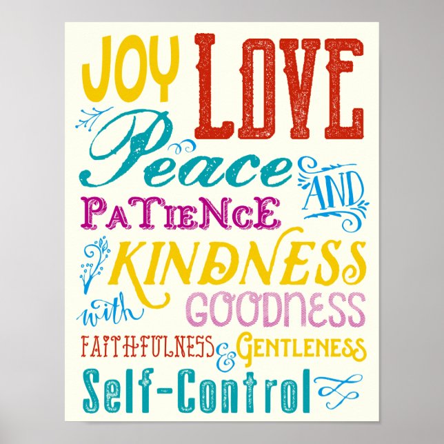 Liebe Joy Peace Kindness Goodness Typografie Art Poster (Vorne)