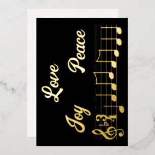 Liebe Joy Peace Musiknotens Frohe Weihnachten Folien Feiertagskarte