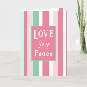 "Liebe Joy Peace" Pink Mint Stripes Weihnachtskart Feiertagskarte
