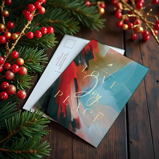 Liebe Joy & Peace Red Kardinal Abstrakt Wasserfarb Einladungspostkarte (Love Joy & Peace Red Cardinal Abstract Watercolor Invitation Postcard)