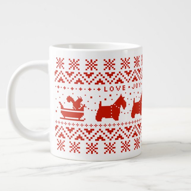 Liebe Joy Peace Scotties Festliche Weihnachtshunde Jumbo-Tasse (Links)