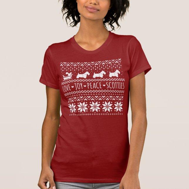 Liebe Joy Peace Scotties Weihnachtshunde Hunde T-Shirt (Vorderseite)