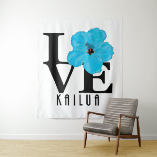 LIEBE Kailua Blue Hibiskus Wandteppich