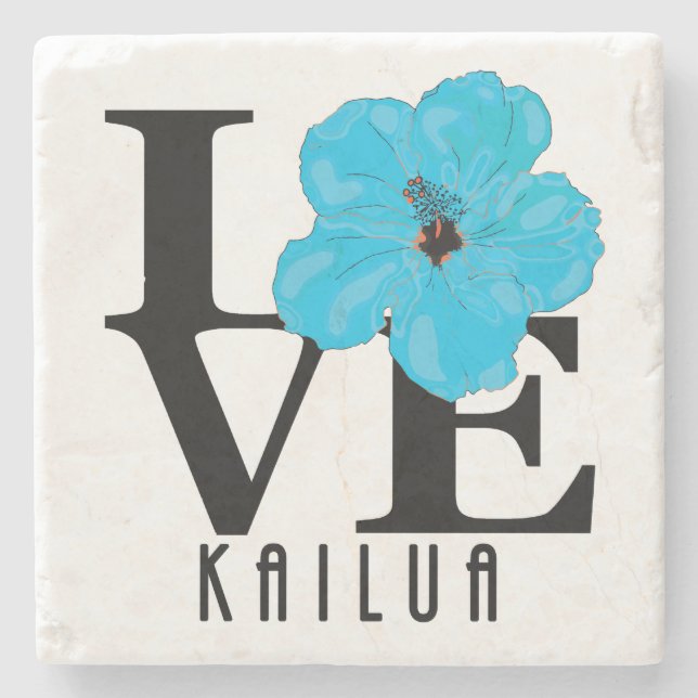 LIEBE Kailua Blue Hibscus Steinuntersetzer (Vorderseite)