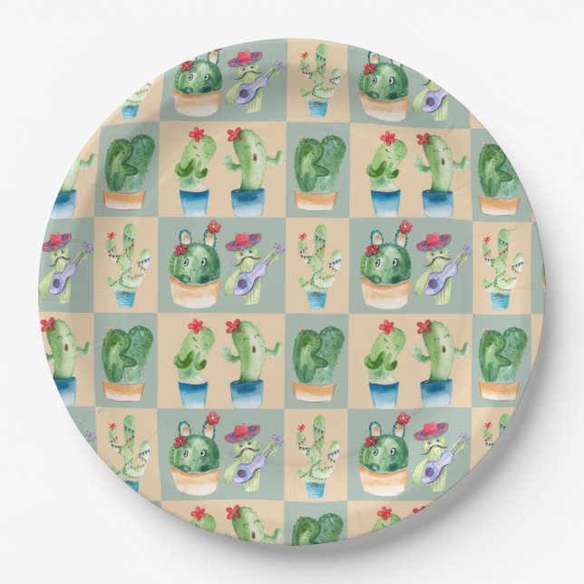Liebe Kakteen - Aquarell (2) Pappteller (Vorderseite)
