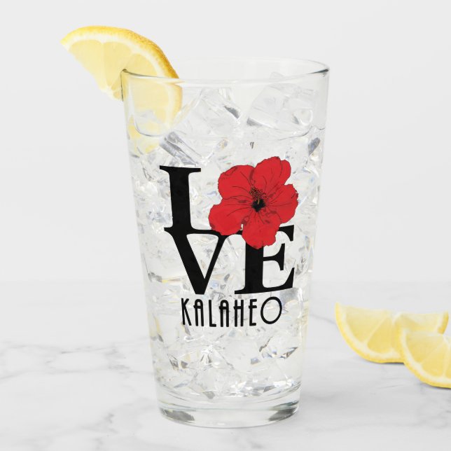 LIEBE Kalaheo Hawaii Roter Hibiskus Glas (Vorderseite Ice)