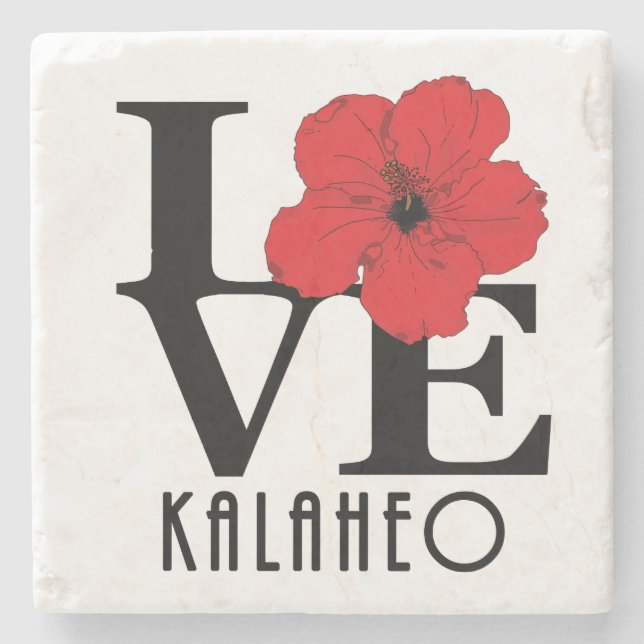 LIEBE Kalaheo Roter Hibiskus Steinuntersetzer (Vorderseite)