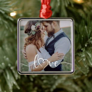 Liebe Kalligrafie Herz Foto Ornament Aus Metall