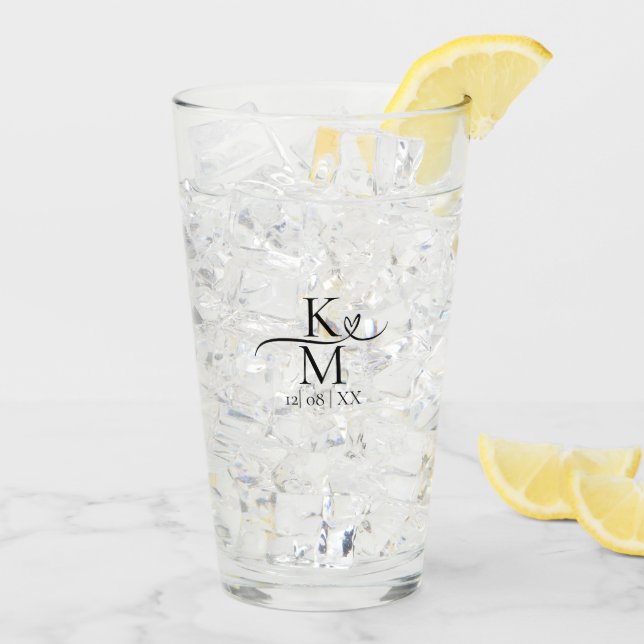 Liebe Kalligraphie-Initialen Herzschwarz B&W ID940 Glas (Rückseite Ice)