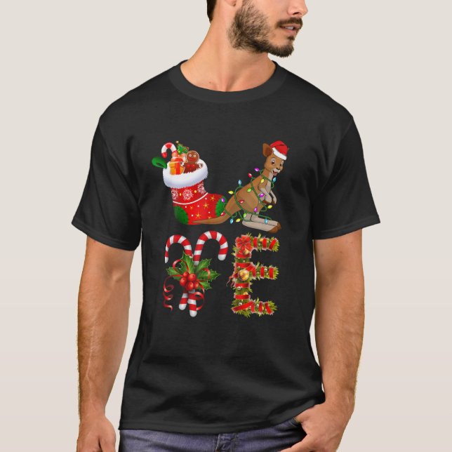 Liebe Kangaroo Weihnachtslicht Led Funny Weihnacht T-Shirt (Vorderseite)