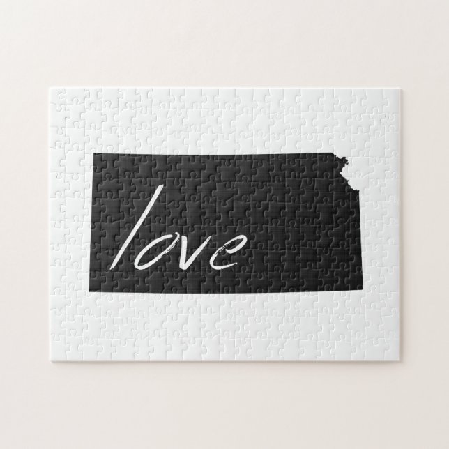 Liebe Kansas Silhouette Map Form Black Chalkboard Puzzle (Horizontal)