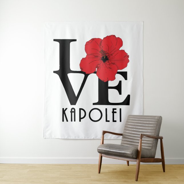 LIEBE Kapolei Hawaii Roter Hibiskus Wandteppich (Beispiel)