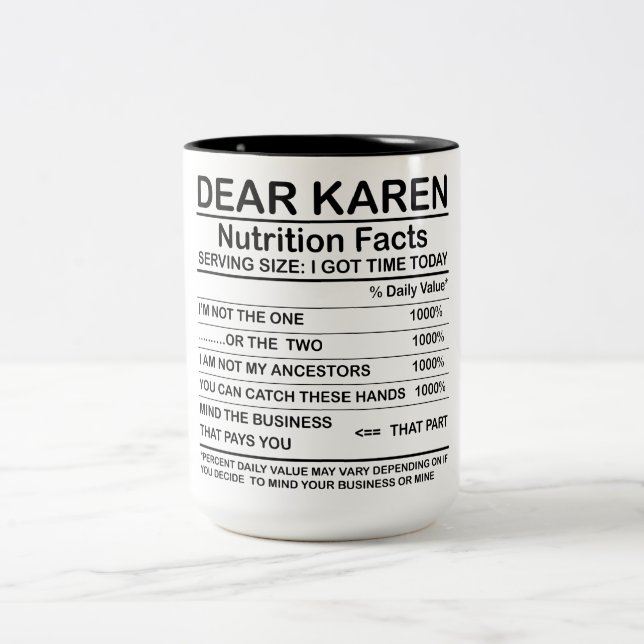 Liebe Karen Nutrition Fakten Zweifarbige Tasse (Mittel)