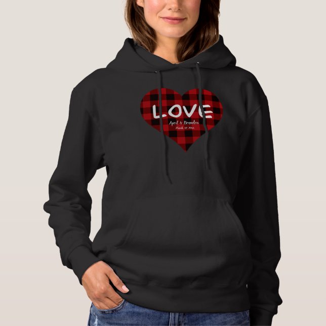 Liebe, kariertes rotes Büffel, Valentinherz Hoodie (Vorderseite)