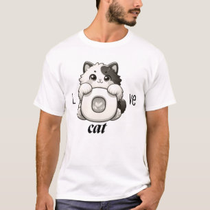 Liebe Katze Kawaii Umarmen Illustration Schwarzer T-Shirt