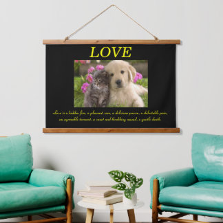 LIEBE Katze und Hund Wandteppich Mit Holzrahmen
