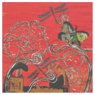 Liebe-Katze und Schmetterling Stoff