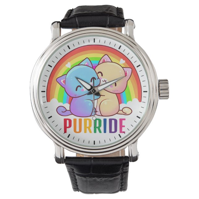 Liebe Katzen Regenbogen Armbanduhr (Vorderseite)