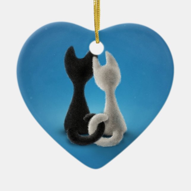 Liebe-Katzen Schwarzweiss Keramik Ornament (Vorne)