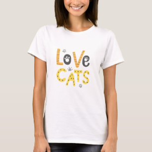 Liebe Katzen – süße Pfotenabdruck-Typografie-Kunst T-Shirt