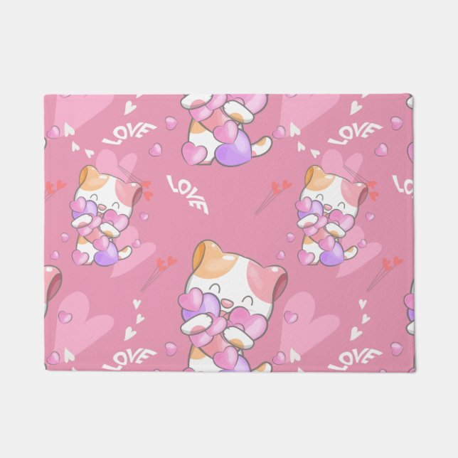 Liebe Katzenmuster farbige Haustiere Tiere Fußmatte (Vorderseite)