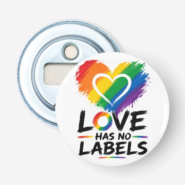 Liebe kennt keine Labels – Regenbogenherz Pride-De Flaschenöffner (Vorderseite)