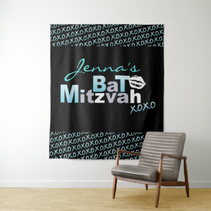 LIEBE & KISSES Aqua Bat Mitzvah Foto-Op Hintergrun Wandteppich