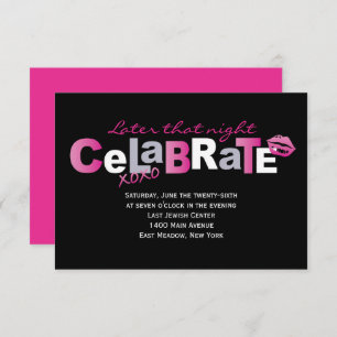 LIEBE & KISSES Hot Pink Bat Mitzvah Party Card Einladung