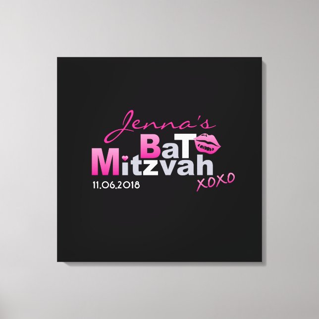 LIEBE & KISSES Hot Pink Bat Mitzvah Sign-In Board Leinwanddruck (Vorderseite)
