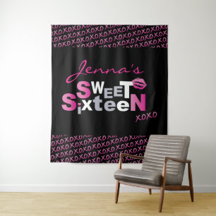 LIEBE & KISSES PINK 16 . Geburtstag Foto-Op Hinter Wandteppich