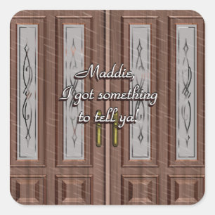 Liebe klopft auf Vordertür-Aufkleber Quadratischer Aufkleber